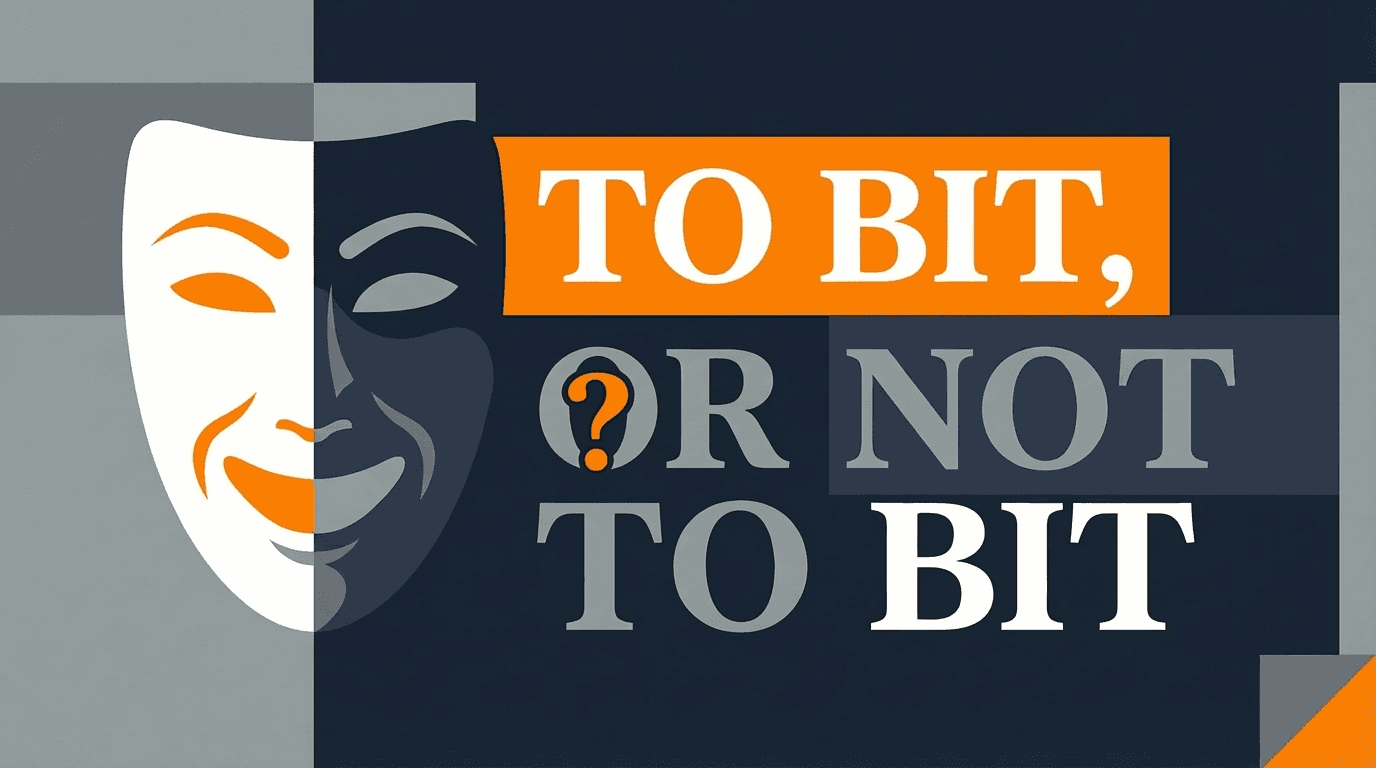 To Bit or Not to Bit - theatrical masks representing the digital transformation dilemma